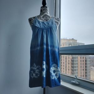 Tie Dye Lace Sleeveless Blue Gradient Summer Dress